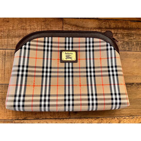 BURBERRY Nova Check Beige Canvas Pouch Clutch Bag - Picture 1 of 10